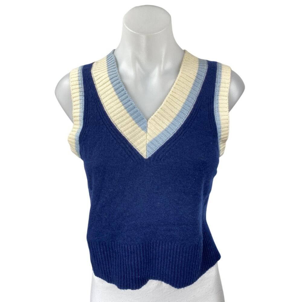 Solid & Striped Women's Blue V Neck Sleeveless Cropped Sweater Vest Tank Top M